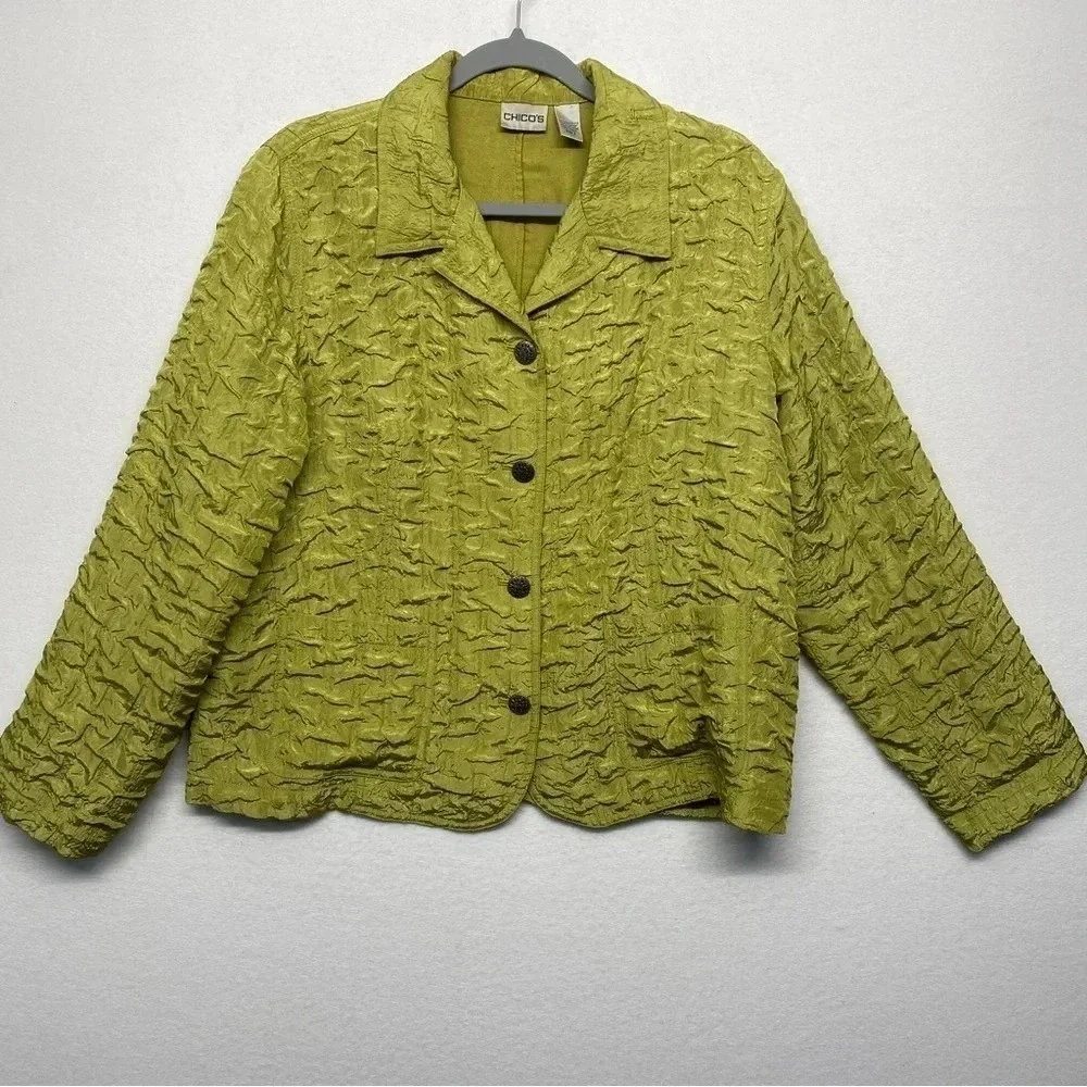 Chicos Womens Crinkle Textured‎ Jacket Lime Green 2 / US MEDIUM
